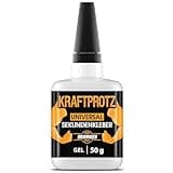 50 g Sekundenkleber extra stark - Inkl. Anti-Austrocknungs-Spitze - KRAFTPROTZ - Dickflüssiger Superkleber - Universell verwendbar zum Kleben von Plastik, Kunststoff, Glas, Holz, Stein, Metall uvm.