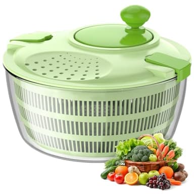 Vihoom Salatschleuder mit Deckel, Hochwertige Kunststoff, BPA-frei, Salatschleudern mit Kurbelantrieb und 4,5L Salatschüssel und Masche, Wäscht und trocknet Salat, Gemüse und Obst