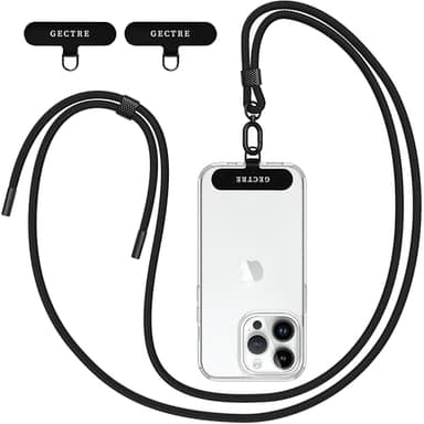 Gectre Handykette Universal, Geeignet für alle Smartphones, mit 2 Stück Universelles Patch, Handyband passend für alle Standard Handyhülle (Schwarz)