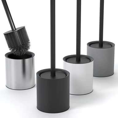 SAVEGA - Klobürste Silikon Edelstahl - Antibakterielle Toilettenbürste mit stilvollem WC Bürstenhalter - Design WC Bürste Silikon mit Spritzschutz - Klobesen - Toilet Brush (Schwarz)