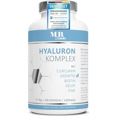 180 Hyaluronsäure Kapseln hochdosiert mit Zink - 600mg Hyaluron mit Curcumin und Grüntee-Extrakt – Vegane Hyaluron Kapseln mit Biotin, Selen ohne Zusätze in Deutschland produziert & laborgeprüft