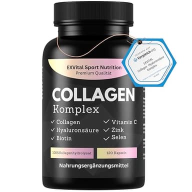 Collagen Hyaluronsäure Komplex, 120 Collagen Kapseln vom Weiderind, angereichert mit Biotin, Vitamin C, B2, Zink & Selen, 1000mg Collagenhydrolysat pro Tag