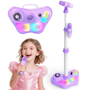 Dislocati Karaoke Maschine Kinder mit 2 Bluetooth Mikrofon, Geschenk Spielzeug Mädchen 3-12 Jahre Karaoke Mikrofon Kinder mit Verstellbarer Ständer und 5 Toneffekten Ideal für Familienfeiern & Party