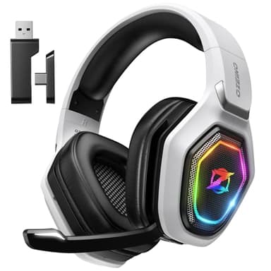 Ozeino OW810 Gaming Headset 40h Akku & Spielen beim Laden, 2.4GHz+BT(≤30ms), 7.1 Surround Sound Wireless Headset Mit Mikrofon für FIFA/CS:GO/Streaming, Kompatibel für PS5/PS4/Switch/Mac, Kristallweiß