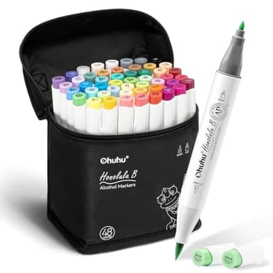Ohuhu Alkohol Marker 48 Farben mit Pinsel & Feinspitze Alkoholbasiertes Künstlerset für Illustrationen & Ausmalen – Honolulu B – Nachfüllbar – AP-zertifiziert