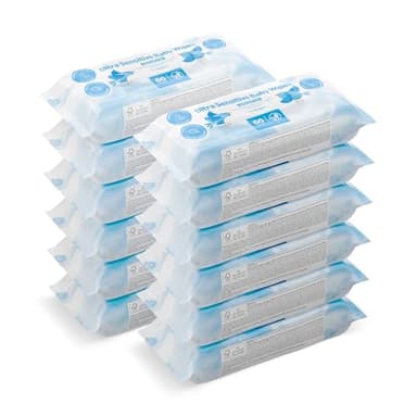 by Amazon Ultrasensitive Babyfeuchttücher, 100% pflanzliche Fasern, 99% Wasser, 720 Tücher, Unparfümiert, 12 Packungen à 60 Stück (zuvor unter der Marke Mama Bear geführt, identisches Produkt)