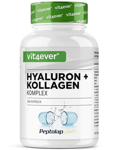 vit4ever Hyaluronsäure Kollagen Komplex - 240 Kapseln - Premium: Mit bioaktives Biotin, Selen, Zink, natürliches Vitamin C aus Acerola & Silizium aus Bambus - Laborgeprüft