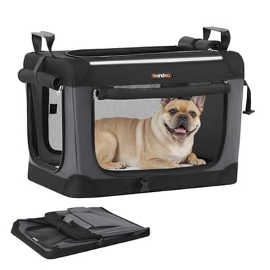 Feandrea Hundebox faltbar, 60 cm Transportbox für kleine Hunde, Hundetasche, Oxford-Gewebe, mit 4 Türen aus Netzstoff, Griffen, Taschen für Futter und Wasserflasche, tintenschwarz PDC016B01