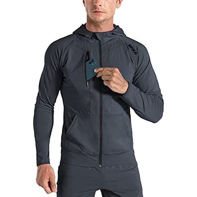 BROKIG Leichte Hoodie Herren,Schnelltrocknende Laufjacke Atmungsaktives Kapuzenpullover Trainingsjacke mit Reißverschluss(Dunkelgrau,L)