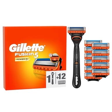 Gillette Fusion5 Power Rasierer Herren Nass — Inkl. 1 Gillette Nassrasierer, 12 Ersatzklingen, mit einem Gleitstreifen für ein Sanftes Gleiten und 5 Klingen für eine Gründliche, Langanhaltende Rasur