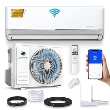 ZENIRO Split Klimaanlage Klimagerät Set Air Conditioner mit Heizfunktion 12000 BTU 3,5kW A++ WiFi/App-Steuerung 4D AirFlow Auto Reinigung inkl. Montagematerial Vorgefüllt R32