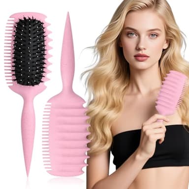 Lockenbürste für Definierte Locken – Antistatische Haarbürste zum Sanften Entwirren und Styling, Ergonomischer Griff, Geeignet für Curly Hair und Naturlocken (Rosa)