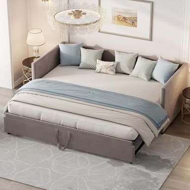 Multifunktionales Schlafsofa, ausziehbar 90/180 x 200 cm, Ausziehbar 2-Sitzer-Sofa mit Schlaffunktion & Lattenrost, samtbezogen, ideal für Wohnzimmer und Gästezimmer, ohne Matratze(Typ A+ Grau)