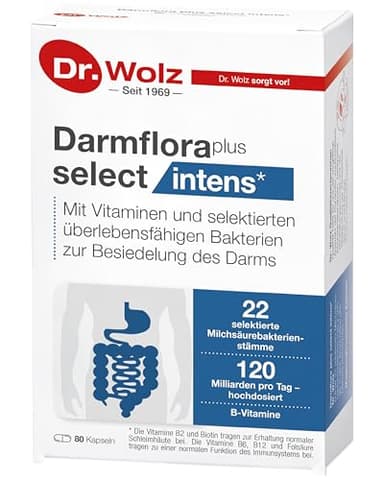 Dr. Wolz Darmflora plus select intens - 80 Kapseln - hochdosiert - Vitamine - 22 Milchsäurebakterien-Stämme - 120 Milliarden Bakterienkulturen pro Tag