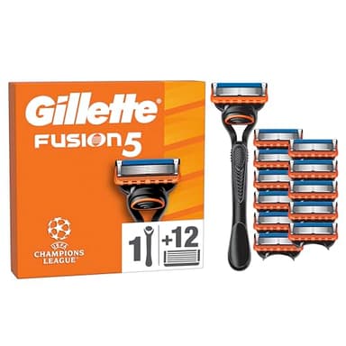 Gillette Fusion5 Rasierer für Männer — Inkl. 1 Gillette Nassrasierer, 12 Ersatzklingen mit Gleitstreifen für ein Sanftes Gleiten und 5 Klingen für eine Gründliche, Langanhaltende Rasur