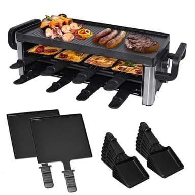 Syntrox Raclette Grill 16 Personen mit Pizzagrill, 16 Pfännchen Emailliert, Edelstahl Tischgrill für Große Gruppen Partys, XXL Raclettegerät mit 3 Ebenen