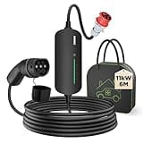 Morec Ladekabel Typ 2 6-16A 11KW 380V, EV-Ladegerät und Mobile Ladestation mit dreiphasigem CEE-Stecker, 6M Portable EVSE Mobile Wallbox für Elektrofahrzeuge mit Tragetasche