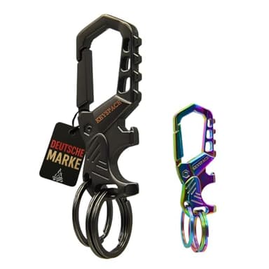 KEYSPACE Schlüsselanhänger Karabiner mit Flaschenöffner – Schlüsselbund mit Karabinerhaken & Hebelfunktion - Schlüsselkarabiner für Männer