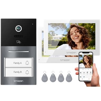 TMEZON WLAN Video Türsprechanlage 2-familienhaus, 7''IP Farb-Touchscreen mit 1080P Metalldoorbell, 2-Draht Installation,Zwei-Wege-Audio,Personenerkennung,3 Entsperrmethoden & App-Steuerung