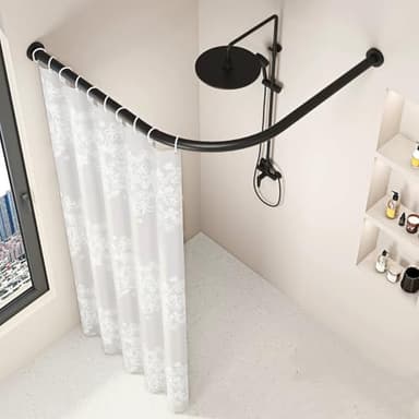 Duschvorhangstange ohne Bohren, L-Form, verstellbare Duschstange aus Edelstahl, Duschvorhangschienenhalterung, geeignet für Badezimmer und Ankleidezimmer (75-95 x 75-95 cm)