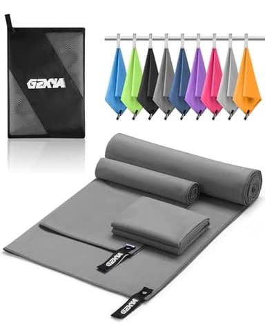GZXYA Mikrofaser Handtuch 3er-Set (180 x 60 cm großes Badetuch + 2 Stück 80x40 cm kleines Towels), Schnelltrocknendes Microfaser Handtücher für Fitness Handtuch Sport (Dark Grey 180 * 60+80 * 40 * 2)