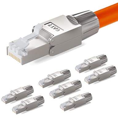 hb-digital 8x CAT 7 RJ45 Stecker Netzwerkstecker für starre LAN Kabel Verlegekabel Ethernet - werkzeuglos LSA - 10 Gbit/s AWG 22-24 vollgeschirmt STP 50μ vergoldete Kontakte