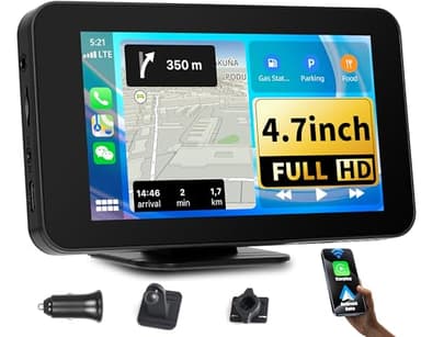 CAMECHO Carplay Display mit A-pple Carplay & Android Auto, 4.7 Zoll Tragbares Autoradio mit Bildschirm, Android Auto Display mit Bluetooth, Mirror Link, EQ, FM, AUX,Type-C
