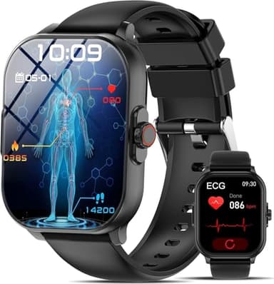YYKY Smartwatch mit EKG blυtdrυckmessυng Gesundheitsuhr 2.01" Smart Watch ΒΙυtzυcker ΒΙυtdrυck Uhr/HRV/24H Herzfrequenz/Schlafmonitor/SpO2/Apnoe/Harnsäure/Telefonfunktion/Wetter iOS Android (Schwarz)