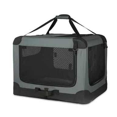 Amazon Basics Tragbarer, faltbarer Reisezwinger mit weichen Seiten und 4 Türen, Größe L, für Katzen, Hunde, Hasen und andere Kleintiere, Grau, L 91 x B 61 x H 61 cm