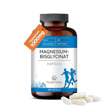 PlantDEA Magnesium Bisglycinat Kapseln - 180 Magnesiumbisglycinat Kapseln hochdosiert I laborgeprüft I Magnesiumbisglycinat Pulver I veganes Präparat I Ohne Zusätze in Deutschland produziert