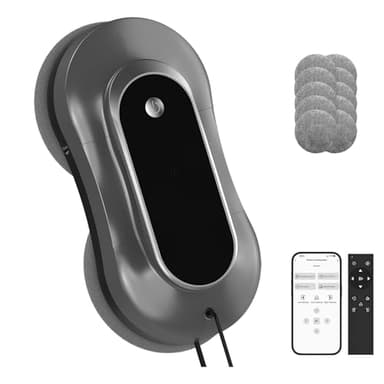 AOQUFUL Intelligenter Fensterputzroboter, elektrischer Fensterputzer mit Dual-Wasserspray, automatischer Fensterroboter mit Fernbedienung und App, für Innen- und Außenfenster und Glas,12 Tücher, grau