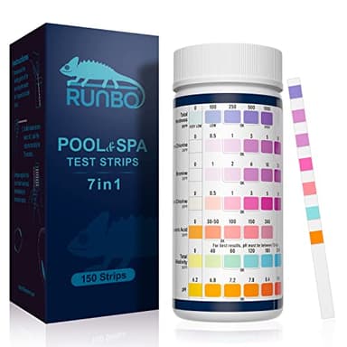 RUNBO 7 IN 1 Poolwasser Teststreifen für pH,150 Stück,Wassertester Tester für Spa Schwimmbad,Genauer Test-Brom, Gesamtalkalinität,Freies Chlor,Gesamthärte,Cyanursäure und Gesamtchlor,pH