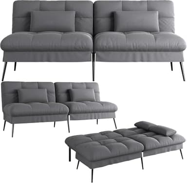 COMHOMA Schlafsofa mit Schlaffunktion – Futonbezug ausklappbar – Ecksofa – Gästesofa 3-Sitzer – mit Verstellbarer Rückenlehne aus grauem Stoff