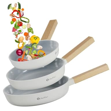 Scheffler Pfannenset Pfanne 20/24/28cm,Bratpfanne Pfannen,beschichtete Pfanne,Pfanne Induktion mit Antihaft-Beschichtung,geeignet für alle Herdarten(Weiß-1)