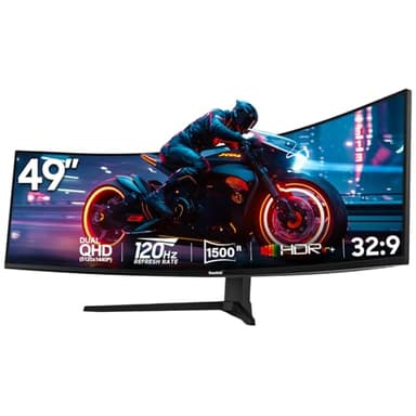 Gawfolk 49 Zoll Curved Gaming Monitor, 5120x1440 Dual QHD, 120Hz, 1500R, AMD FreeSync, 32:9, Pip/PBP, höhenverstellbarer Ultra-Wide Computer Bildschirm für Multitasking, VESA 75 * 75MM