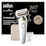 Braun Silk-épil 9 Flex, Epilierer mit flexiblem 360°-Kopf für eine einfache Haarentfernung, Wet&Dry, langanhaltend glatte Haut, Ladyshaver, mit Rasieraufsatz und Trimmeraufsatz, 9-041 3D, Weiß/Gold