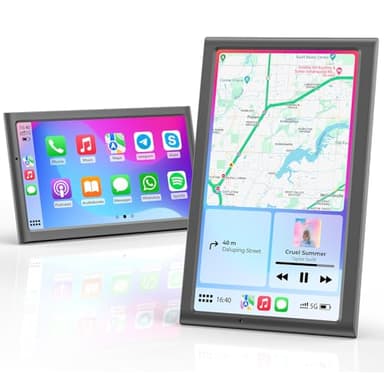 Krunia 7" Drahtloses Tragbares 60FPS Car Play Display für Apple CarPlay & Android Auto, Hoch und Querformat, Mirror Link, Bluetooth, Sprachsteuerung, GPS-Navigation, Optional Rückfahrkamera Möglich