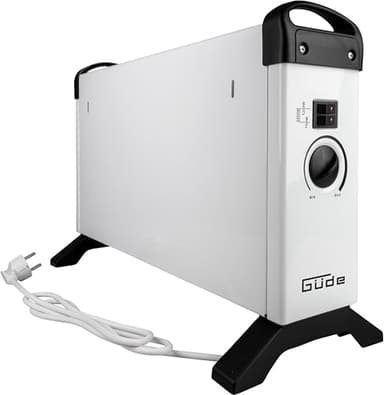 Güde Konvektionsheizgerät GKH 2000 (2 kW Heizleistung, 3 Heizstufen (0,75/1,25/2 kW), stufenloser Thermostat, 45 m³ max. Raumheizvermögen, lautlose Konvektionswärme, Überhitzungsschutz, Tragegriffe)