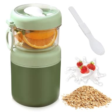 Edelstahl MüSlibecher to Go, 2-In-1 Joghurtbecher to Go 530ml+330ml mit LöFfel, Tragbarer Auslaufsicherer MüSlibecher eine MüSlischachtel, die Sich für Arbeit, Schule Oder Reisen Eignet(Grün)