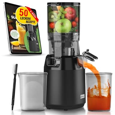 LEBENLANG Entsafter Slow Juicer - Inkl. Rezeptbuch & Große 135mm Öffnung I Perfekt für Obst ganze Früchte und Gemüse 100% BPA-Frei I Best Juicer Machine Saftpresse elektrisch Masticating Green Press