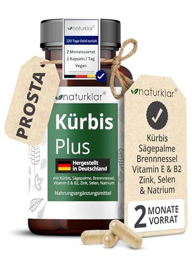 Sägepalmenextrakt & Kürbiskernextrakt - 8 Fach Kombi mit Brennnesselextrakt, Vitamin E, Zink, Selen & Natrium - Vegan - 120 Kürbiskern-Kapseln hochdosiert Naturklar