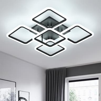 Comely 61W 7000LM LED Deckenleuchte, Schwarz Minimalistisches Design 5 Köpfe Quadratische Form LED Deckenlampe, Acryl Deckenbeleuchtung Modern für Schlafzimmer Wohnzimmer, Kaltes Weiß 6500K
