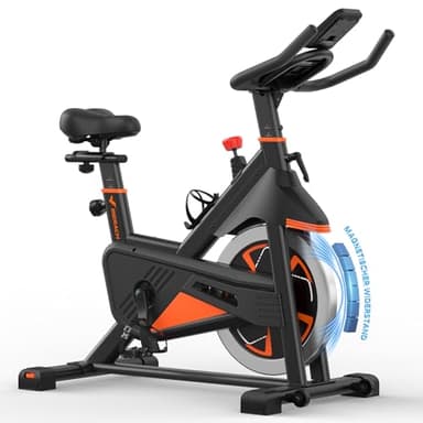 MERACH Heimtrainer Fahrrad mit Magnetischem Widerstand, Leises Bremsbelag/Hometrainer Fahrrad mit Verbessertem bequemem Sitzkissen, Indoor Cycling Bike mit Tablet-Halter, Eigener App, Bis 136KG