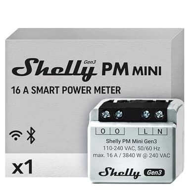 Shelly PM Mini Gen3 - WLAN Smarter Stromzähler, 1 Kanal, 16A, kein Relaisschalter, Leistungsmessung, Echtzeit-Energiezähler, kein Hub Erforderlich, Alexa & Google Home, Hausautomation