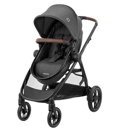 Maxi-Cosi Zelia S Trio Kinderwagen 3in1 Komplettset, 0-4 Jahre, bis 22kg, Zusammenklappbar, Kompakt, Verstellbarer Baby Kinderwagen, mit CabrioFix S i-Size Babyschale, Zubehör, Wickeltasche, Dark Grey