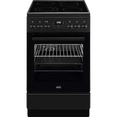 AEG Standherd mit Glaskeramik-Kochfeld, 50cm, A, 1 Paar Teleskopschienen, Bräterzone, Mehrkreiskochzone, Versenkknebel, Grillfunktion, Display mit Uhr, Mattschwarz, CCB54492BB