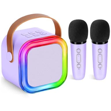 Karaoke Maschine für Kinder und Erwachsene, Mini Karaoke Mikrofon, kabellos, tragbarer Bluetooth-Lautsprecher mit Schwammüberzug, Geschenkspielzeug für Mädchen ab 4, 5, 6, 7, 8, 9, 10 (Lila)