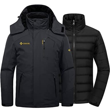 GEMYSE Herren Skijacke 3-in-1 Wasserdicht Winterjacke Winddicht Isoliert Pufferjacke mit abnehmbarem Innenfutter(Schwarz,L)