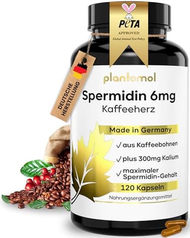 120 Spermidin Kapseln hochdosiert aus Kaffeebohnen-Extrakt mit Spermidin 6mg sowie Kalium & Vitamin B1-2 Monatsvorrat