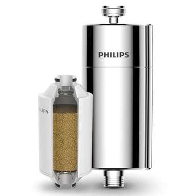 Philips Duschfilter 3-stufiger Wasserenthärter, Doppel-Mesh-Filtration, KDF-Material, Reduzierung von Chlor/Verunreinigungen/Rostsedimenten, große Kapazität, Handbrause mit Regendusche